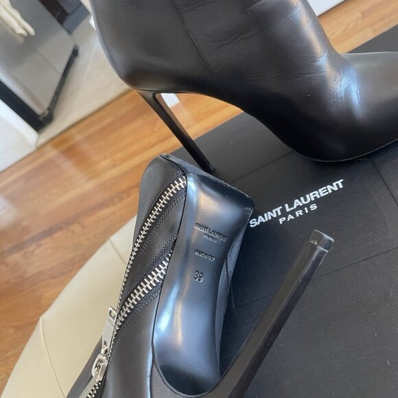 Yves Saint Laurent Black Leather Ankle Booties with High Heel - Picture 6 of 7